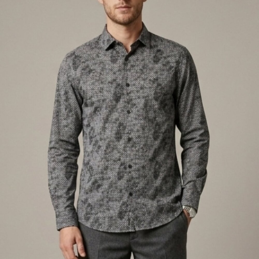 Ted Baker Button Down Long Sleeve Dress Shirt Size Large Grey Black